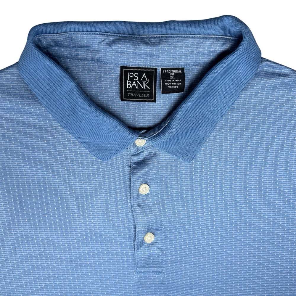Jos. A Bank Traveler Shirt Men 2XL Blue Traditional Fit Short Sleeve Cotton